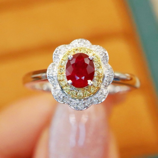 14k Gold 0.77 Ctw Natural Ruby & Diamond Ring