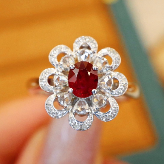 14k Gold 0.87 Ctw Natural Ruby & Diamond Ring/pendant( Without Chain )
