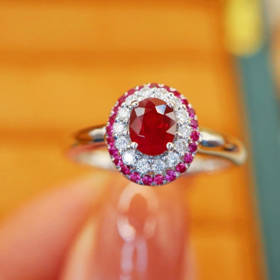 14k Gold 0.80 Ctw Natural Ruby & Diamond Ring