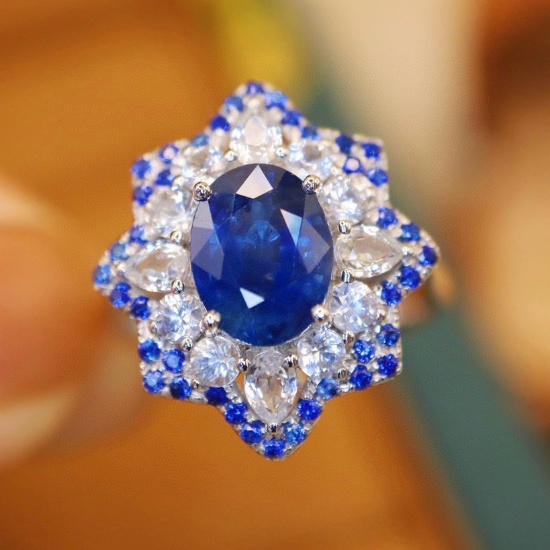 14k Gold 3.88 Ctw Natural Sapphire & Sapphire Ring