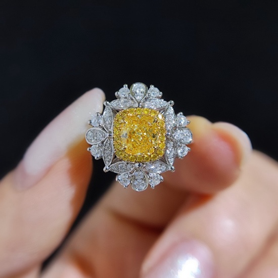14k Gold 1.53 Ctw Natural Yellow Diamond & Diamond Ring/pendant( Without Chain )