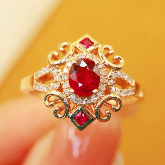 14k Gold 0.65 Ctw Natural Ruby & Diamond Ring