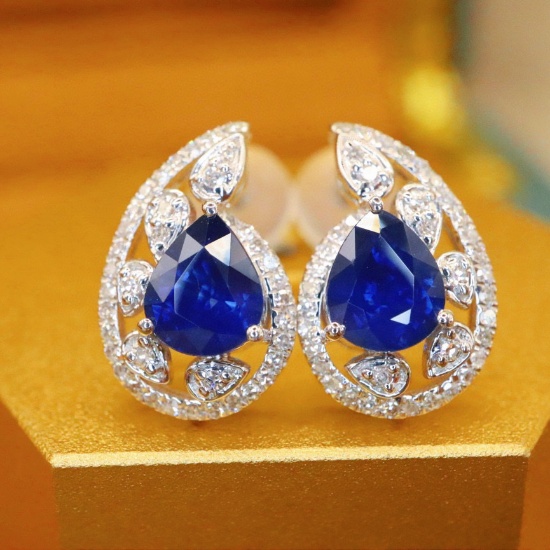 14k Gold 1.80 Ctw Natural Sapphire & Diamond Earrings