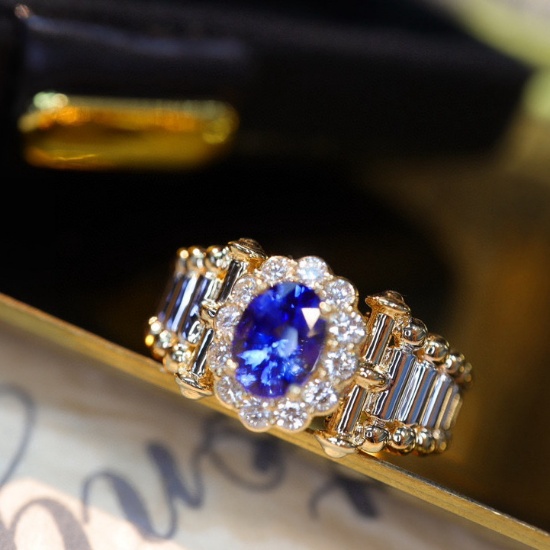 14k Gold 1.18 Ctw Natural Sapphire & Diamond Ring
