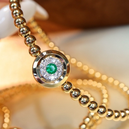 14k Gold 0.2 Ct Natural Emerald & Diamond Bracelet