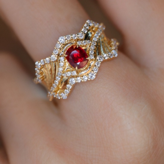 14k Gold 1.03 Ctw Natural Ruby & Diamond Ring