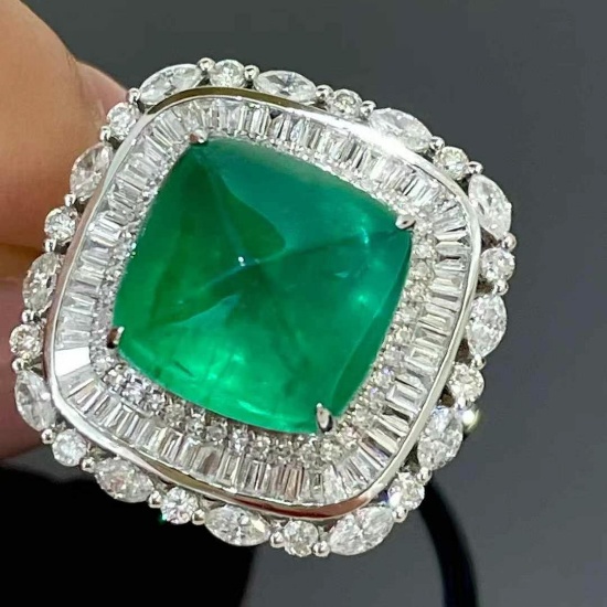 14k Gold 7.30 Ctw Natural Emerald & Diamond Ring