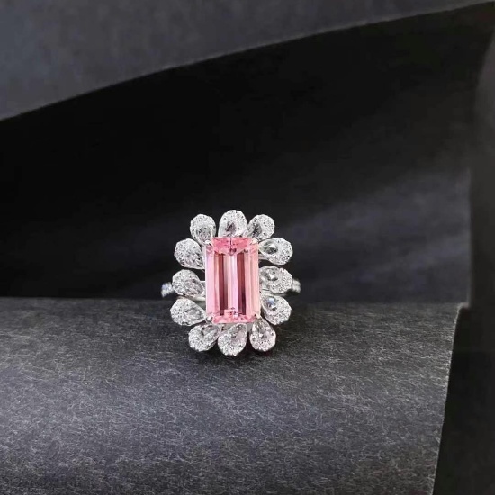 14k Gold 3.82 Ctw Natural Morganite & Sapphire Ring