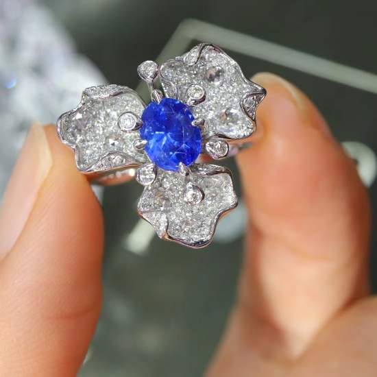 14k Gold 2.18 Ctw Natural Sapphire & Diamond Ring