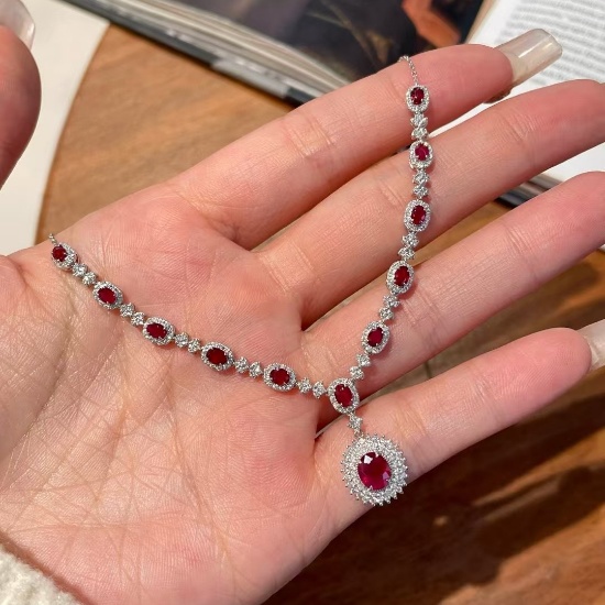 14k Gold 2.12 Ct Natural Ruby & Diamond Necklace