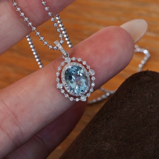 14k Gold 1.5 Ct Natural Aquamarine & Diamond Pendant( Without Chain )