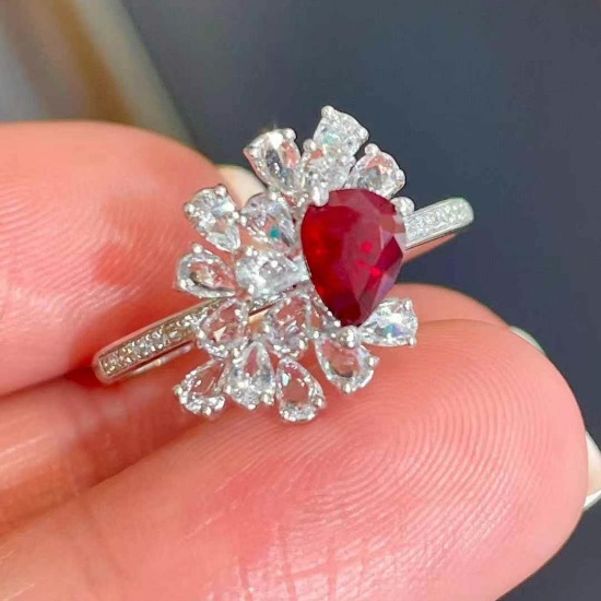 14k Gold 0.7 Ct Natural Ruby & Diamond & Sapphire Ring