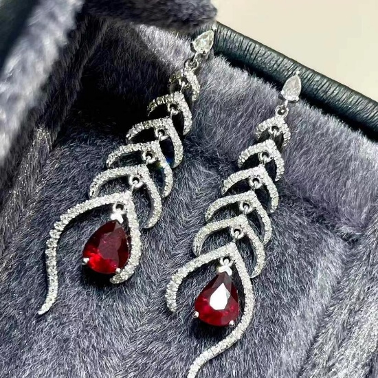 14k Gold 1.15 Ct Natural Ruby & Diamond & Sapphire Earrings