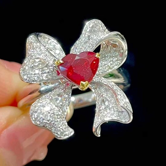 14k Gold 1 Ct Natural Ruby & Diamond Ring