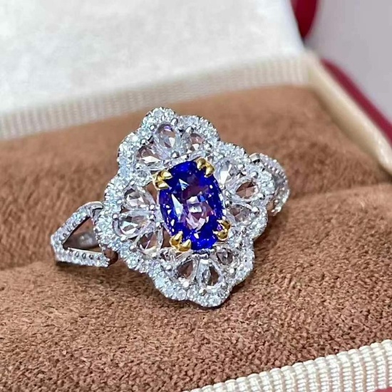 14k Gold 1.01 Ct Natural Sapphire & Diamond & Sapphire Ring