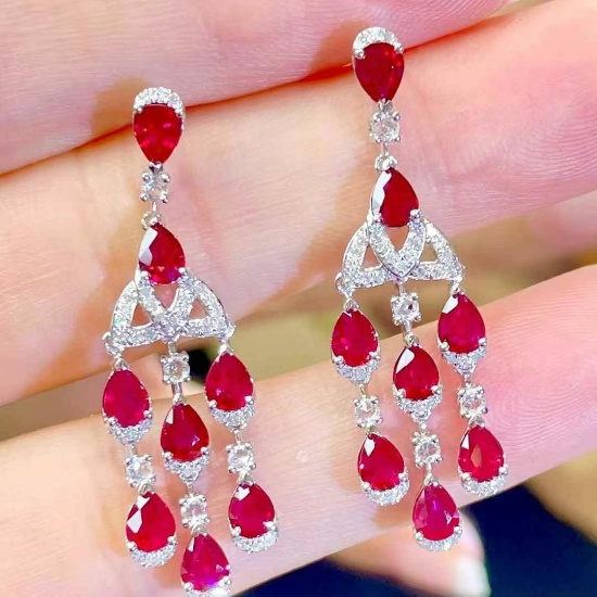 14k Gold 3.6 Ct Natural Ruby & Diamond Earrings