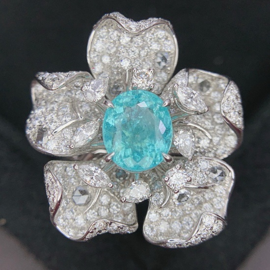 14k Gold 3.55 Ctw Natural Paraiba Tourmaline & Diamond Ring/pendant( Without Chain )