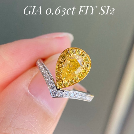 Gia Certified 14k Gold 0.88 Ctw Natural Yellow Diamond & Diamond Ring