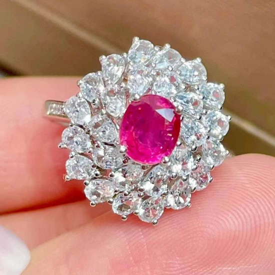 14k Gold 1 Ct Natural Ruby & Diamond & Sapphire Ring