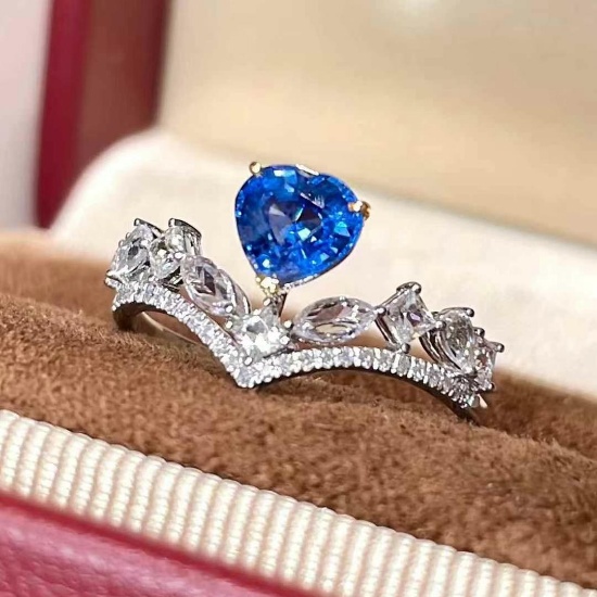 14k Gold 0.8 Ct Natural Spinel & Diamond & Sapphire Ring