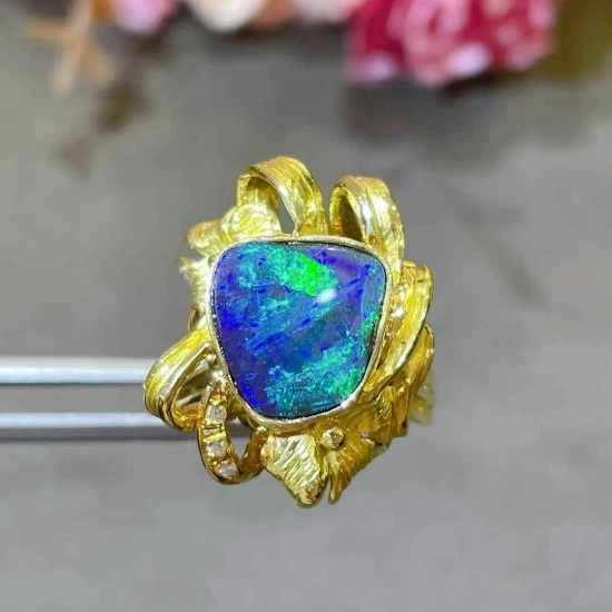 14k Gold 3.71 Ctw Natural Opal & Diamond Ring