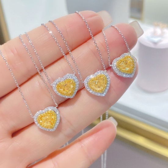 14k Gold 1.25 Ctw Natural Yellow Diamond & Diamond Necklace