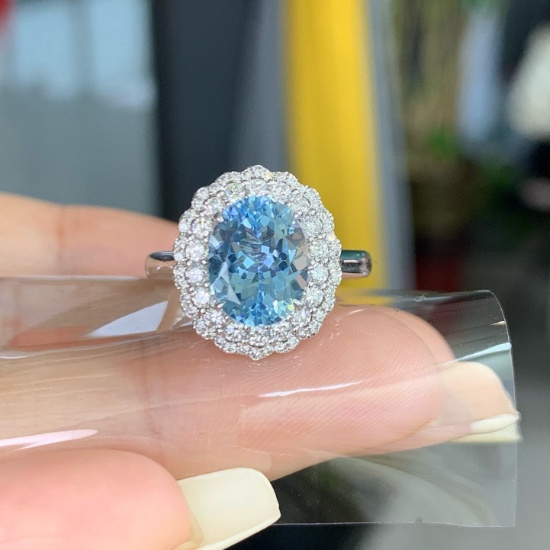 14k Gold 3.10 Ctw Natural Aquamarine & Diamond Ring/pendant( Without Chain )