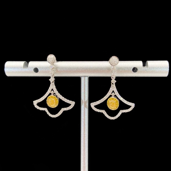 14k Gold 0.74 Ctw Natural Yellow Diamond & Diamond Earrings