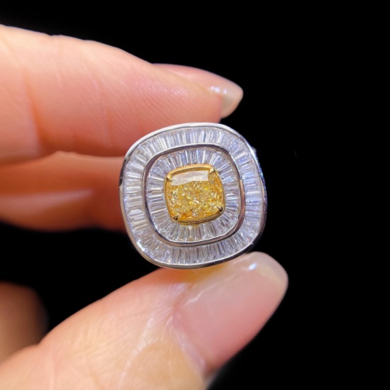 14k Gold 2.14 Ctw Natural Yellow Diamond & Diamond Ring