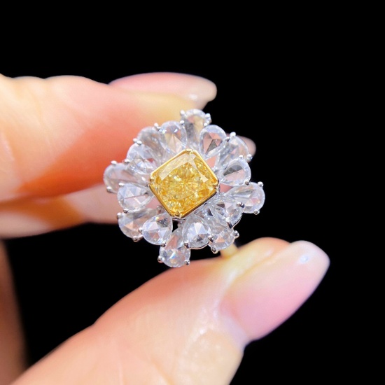 Gia Certified 14k Gold 2.43 Ctw Natural Yellow Diamond & Diamond Ring