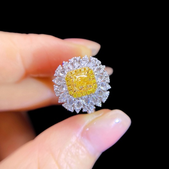 Gia Certified 14k Gold 2.10 Ctw Natural Yellow Diamond & Diamond Ring/pendant( Without Chain )