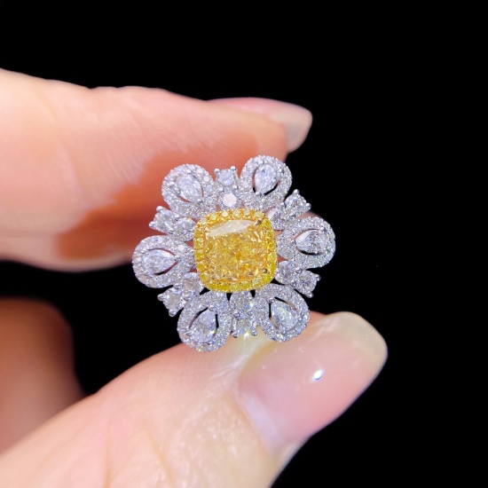 Gia Certified 14k Gold 2.52 Ctw Natural Yellow Diamond & Diamond Ring