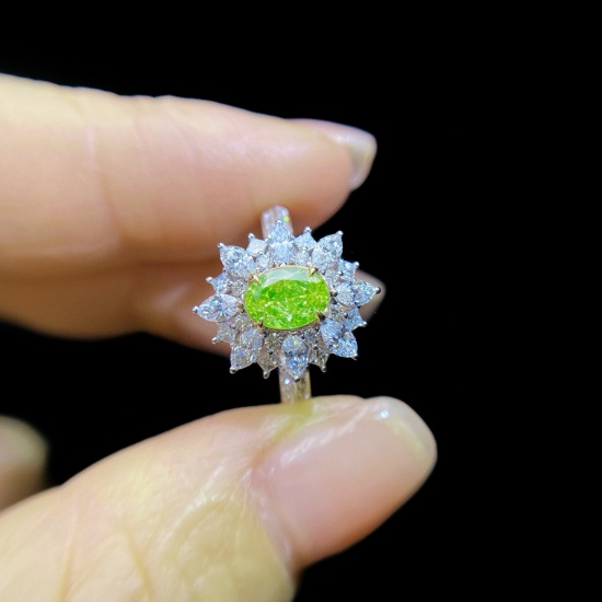 Gia Certified 14k Gold 1.54 Ctw Natural Green Diamond & Diamond Ring