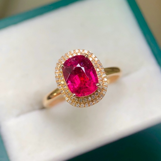 14k Gold 2.06 Ctw Natural Tourmaline & Diamond Ring