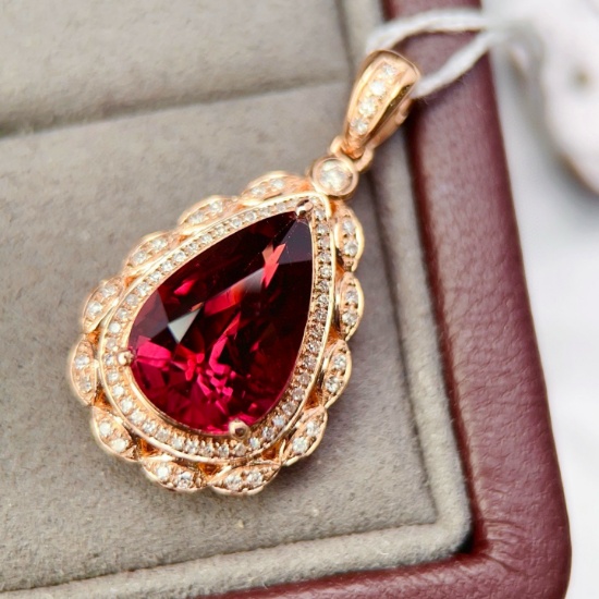 14k Gold 4.5 Ct Natural Tourmaline & Diamond Pendant( Without Chain )