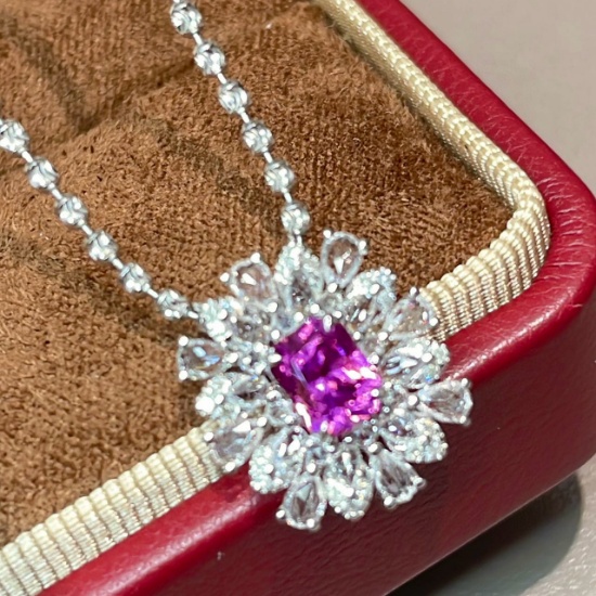14k Gold 1 Ct Natural Garnet & Diamond & Sapphire Pendant( Without Chain )