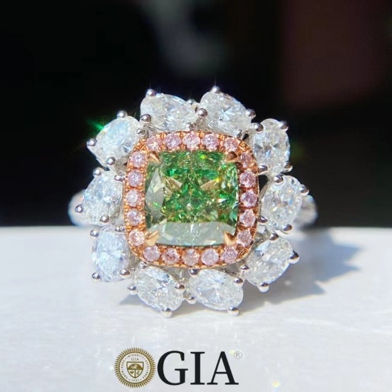Gia Certified 14k Gold 3.03 Ctw Natural Green Diamond & Diamond Ring/pendant( Without Chain )