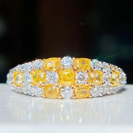 14k Gold 1.28 Ctw Natural Yellow Diamond & Diamond Ring