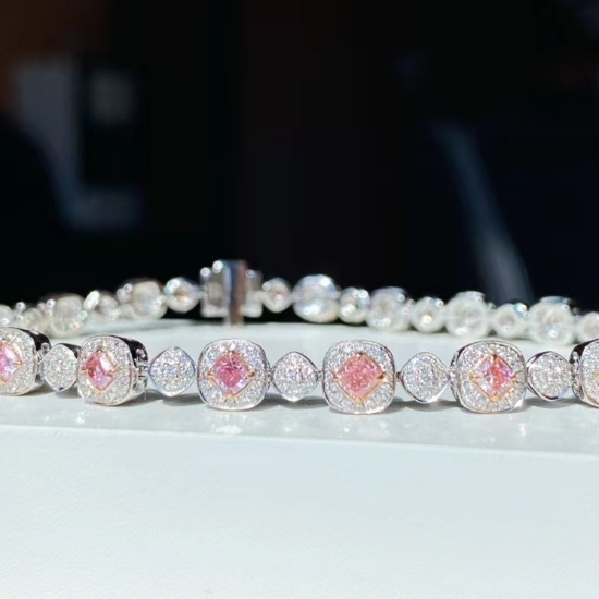 14k Gold 2.20 Ctw Natural Pink Diamond & Diamond Bracelet