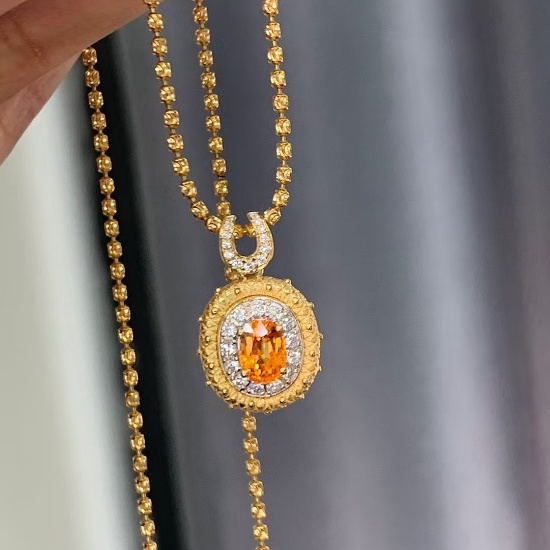 14k Gold 1.21 Ctw Natural Spessartine & Diamond Pendant( Without Chain )