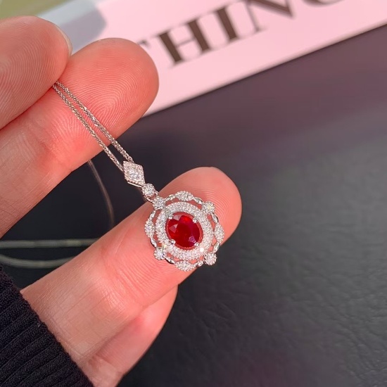 14k Gold 0.76 Ctw Natural Ruby & Diamond Pendant( Without Chain )