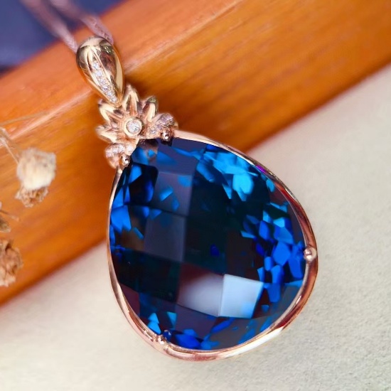 14k Gold 52.7 Ct Natural Topaz & Diamond Pendant( Without Chain )