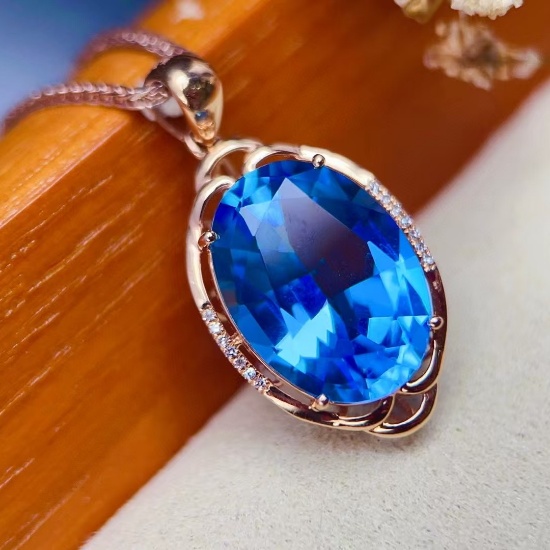 14k Gold 10.19 Ctw Natural Topaz & Diamond Pendant( Without Chain )