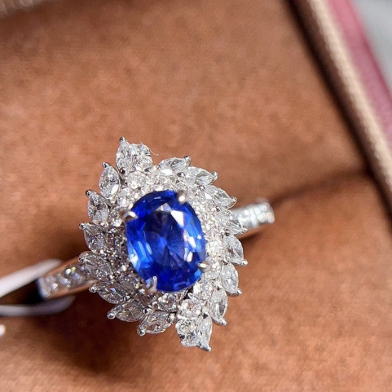 14k Gold 0.8 Ct Natural Sapphire & Diamond Ring
