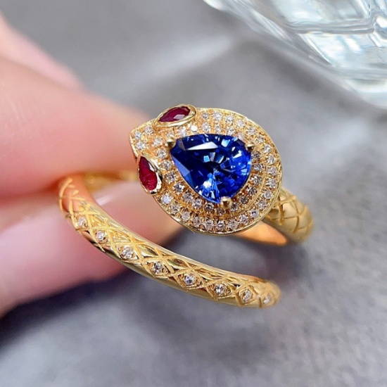 14k Gold 0.85 Ct Natural Sapphire & Diamond & Ruby Ring