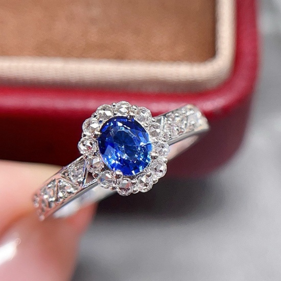 14k Gold 0.5 Ct Natural Sapphire & Sapphire Ring