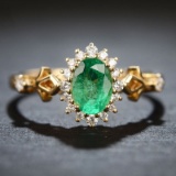 14k Gold 0.66 Ct Natural Emerald & Diamond Ring