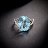14k Gold 10.00 Ctw Natural Aquamarine & Diamond Ring