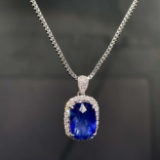 14k Gold 4.12 Ctw Vivid Blue Natural Sapphire & Diamond Pendant( Without Chain )
