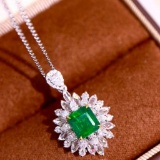 14k Gold 2.20 Ctw Vivid Green Natural Emerald & Diamond Pendant( Without Chain )